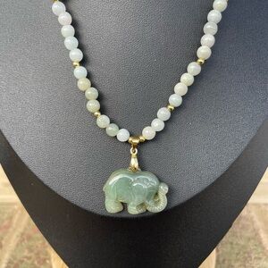 Green Jade Elephant Pendant Necklace